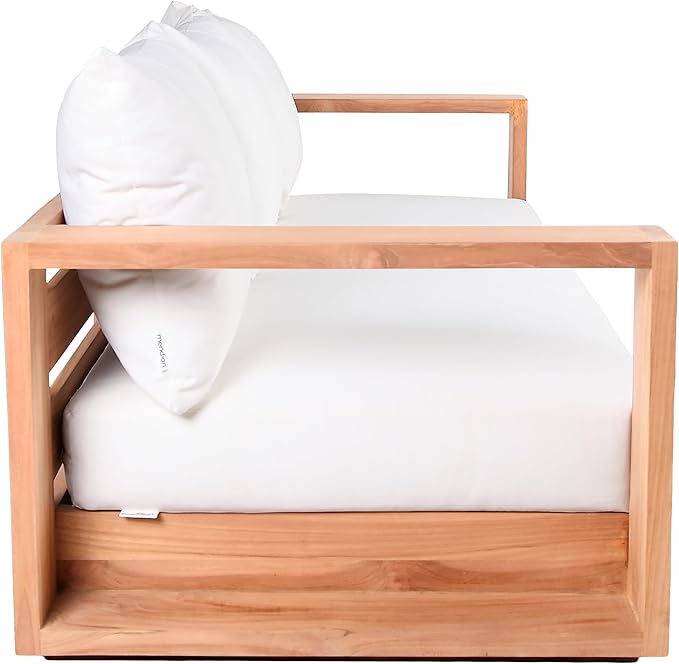 Meridian Furniture 353White-S Tulum Collection Modern | Contemporary Water Resisting Fabric Outdoor Sofa with Solid Teak Wood Frame, Off White Resilient Fabric, 87" W x 33.5" D x 22.5" H, White