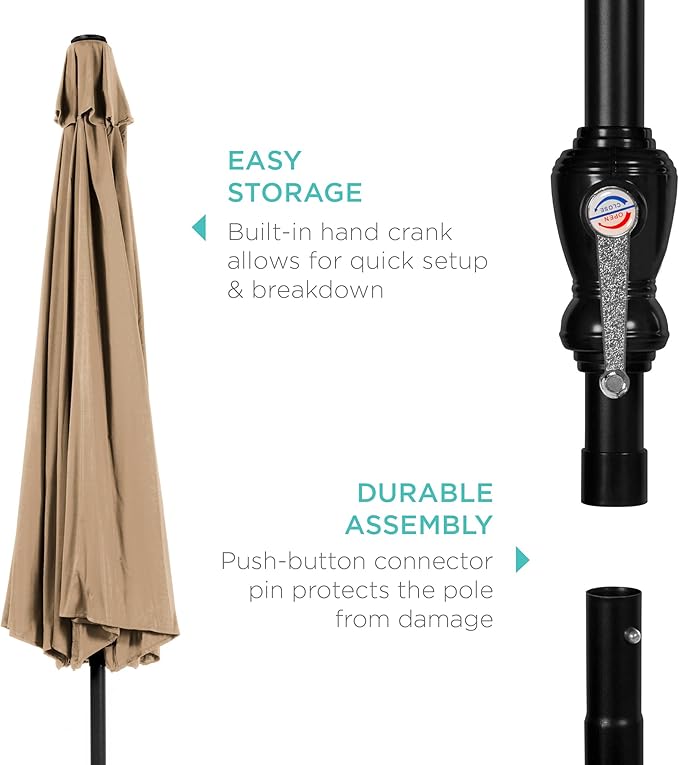 Best Choice Products 10ft Outdoor Steel Polyester Market Patio Umbrella w/Crank, Easy Push Button, Tilt, Table Compatible