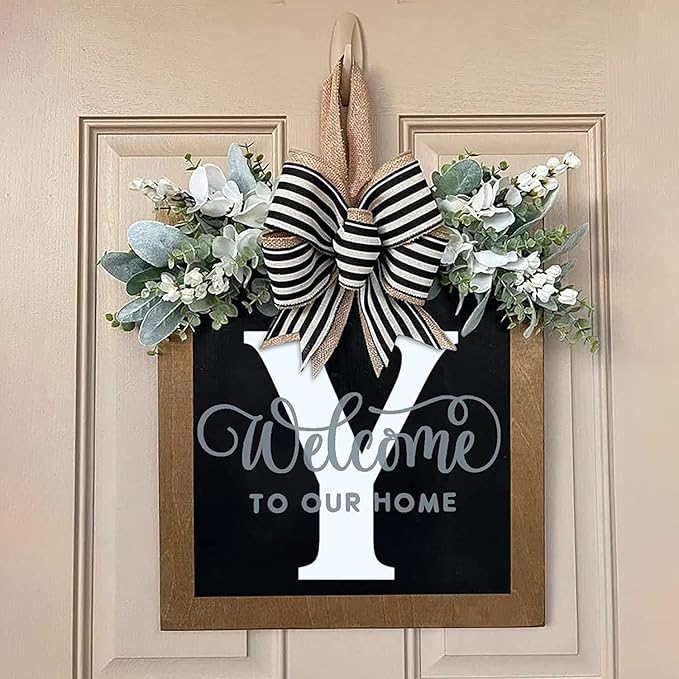 Last Name Front Porch Decor,Welcome Sign Front Door Wreath,Porch Decorations Outdoor,26 Letter Wreaths Front Door Hanging,Spring Wreaths for Front Door,Front Door Wreaths for All Seasons Monogram (Y)