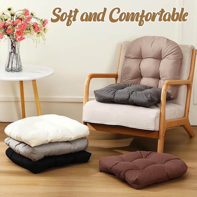 Thyle Outdoor Chair Cushions Set of 6 Waterproof Sun Protection Square Tufted Overstuffed Patio Furniture Seat Cushion for Patio Furniture Dining Indoor 19" x 19"(Neutral)