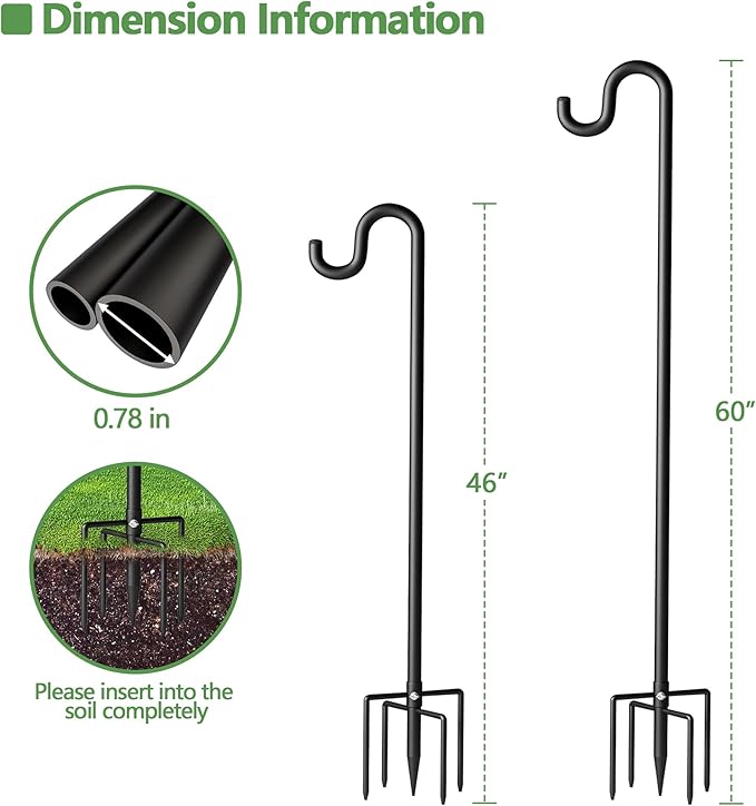 60" Shepherds Hooks for Outdoor, Extra Thick Bird Feeder Pole with 5 Prong Base, Adjustable Shepards Hook for Garden, Weddings, Hanging Plant