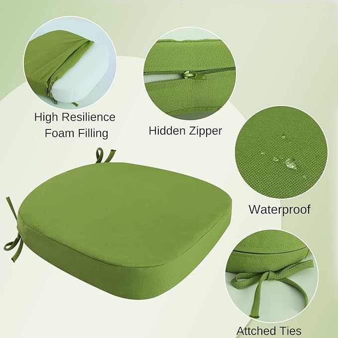 idee-home Outdoor Chair Cushions Set of 4, 17" x 17" x 3" Thick D-Shaped Patio Furniture Outdoor Seat Cushions Waterproof with Ties, Dining Pads