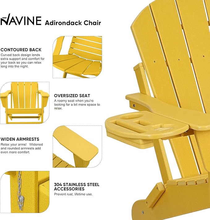 Adirondack Chair Set of 6, HDPE Folding Adirondack Chair with Multifunctional Cup Holder, Weather Resistant Fire Pit Chair for porches, patios, poolsides, Decks.