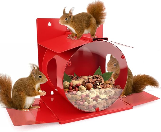 Metal Squirrel Feeders for Outside with Flip Lid Large Squirrel Houses for Outside Chipmunks, Wildlife Squirrel Feeder for Corn, Peanuts,Great Gift for Nature Lovers
