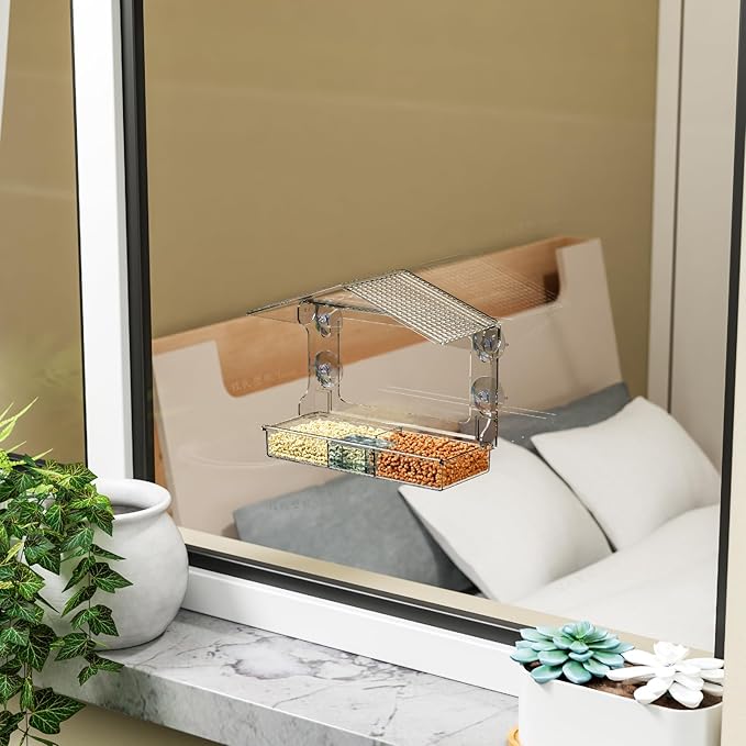 Yieach Acrylic Window Bird Feeders with Strong Suction Cups for Cats,Kid and Birds Lovers Gifts,Clear Bird Feeder for Window Viewing,Large Window Mount Birdfeeder,Birds House for Outdoors,Balcony