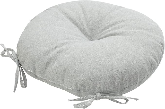 Bistro Chair Cushions 15 inch,Set of 2,Tufted Round Chair Cushions with Ties,15"x15"x4",Water Resistant Round Seat Cushion for Barstool Chairs,Patio Garden Kitchen Outdoor Furniture(Light Gray)