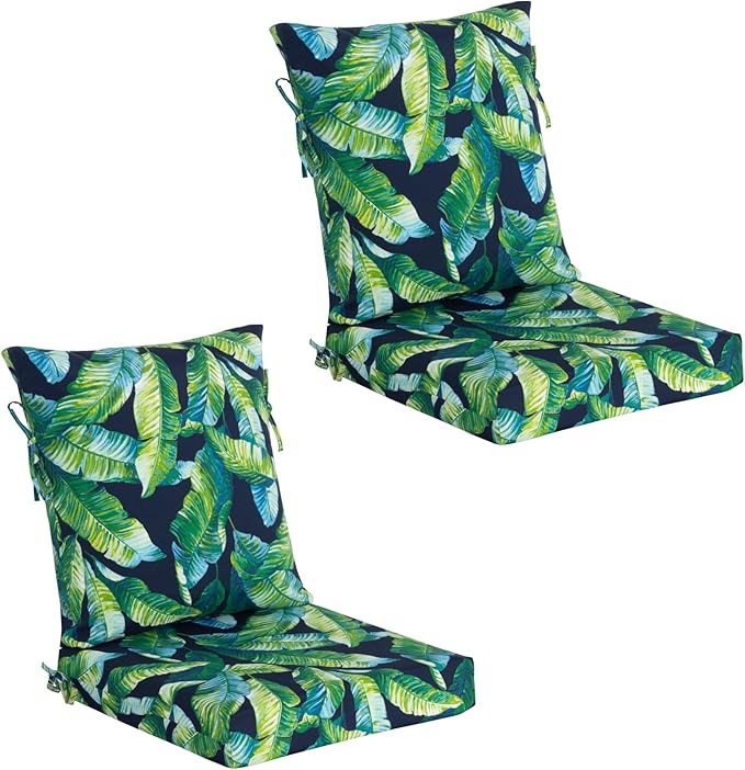 COZYVIDA Outdoor Dining Chair Cushion, Set of 2, 20" x 42",C0 Water-Resistant Breathable Polyester, UV-Resistant 1000+ Hrs, 30D Foam with Recycled Fiber Fill, YKK Zippers,Tropical Leaf