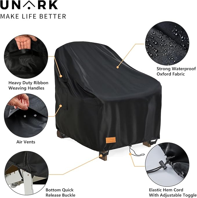 Outdoor Adirondack Chair Cover 2 Pack,Heavy Duty Patio Covers Waterproof, Outdoor Furniture Covers Waterproof, Swivel Patio Chair Cover(30W X 34D X 36H Inches) Black