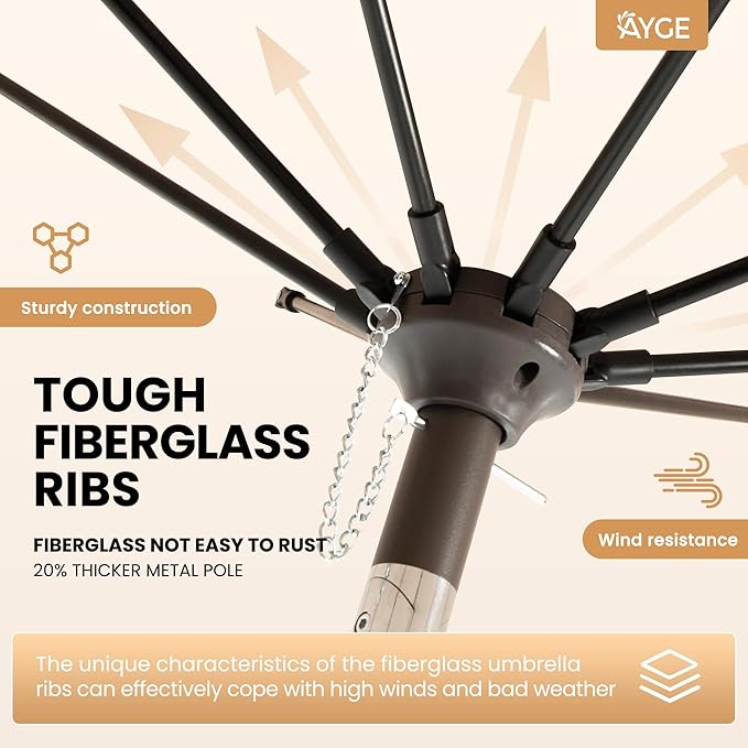 Ayge 9FT Large Outdoor Patio Umbrella Market Table Umbrella-UV Resistant, Easy Push Button Tilt and Crank, 8 Sturdy Fiberglass Ribs Heavy-Duty Pool Umbrella for Deck, Backyard,Garden,Lime