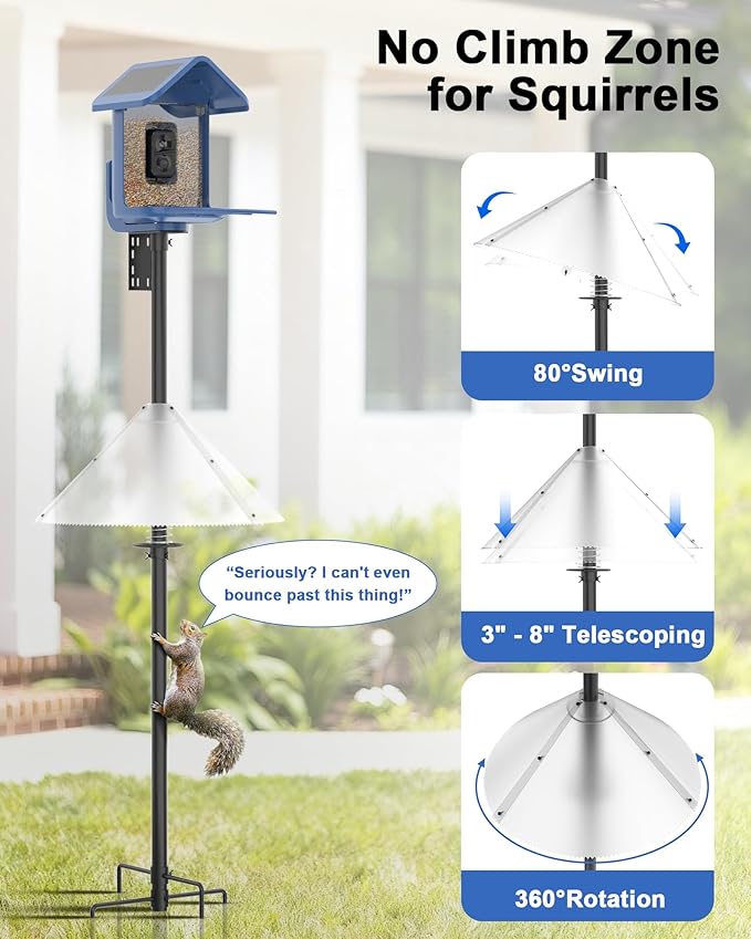 Bird Feeder Pole with Squirrel Baffle - 104 Inch Bird House Pole for Outdoors Heavy Duty, Squirrel Proof Baffle with Stainless Steel Spring for Better Defense, Slip-Fit Connection