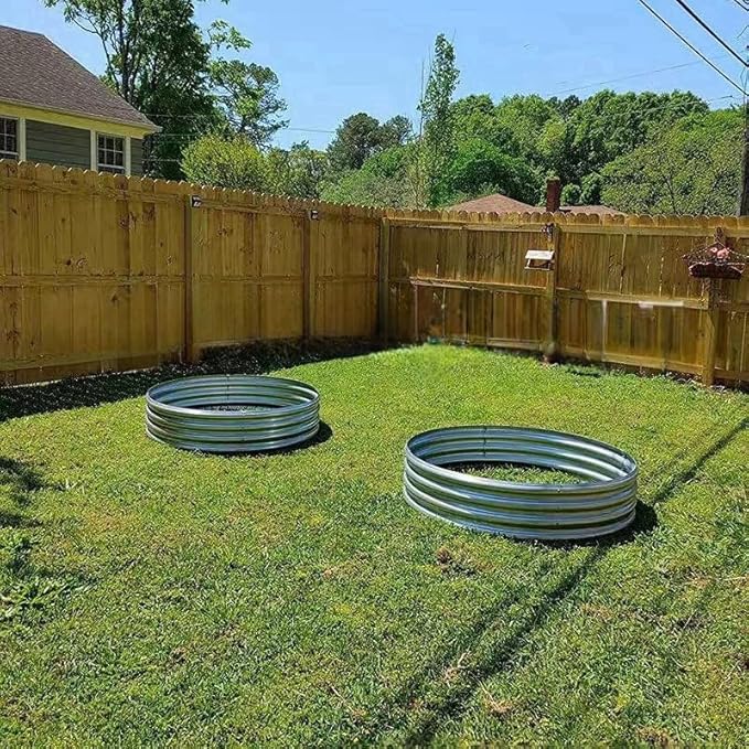 Galvanized Steel Fire Ring, Round Metal Garden Planter, Silver, Raised Bed, 24-Inch Diameter