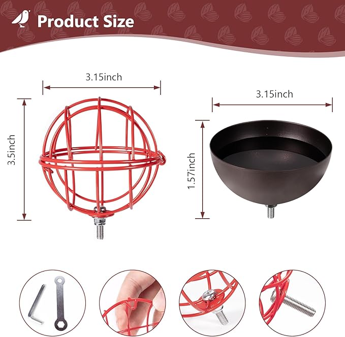 SheeChung Metal Suet Ball Holder Compatible with Bird Buddy,Birds Water Feeder for Outdoor,Smart Feeders Replacement Part with 5mm Screw Hole,2-in-1 Nutrition Set for Bird Feeders,Easy to Clean&Refill