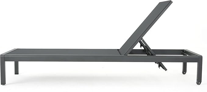 Christopher Knight Home Cape Coral Outdoor Aluminum Chaise Lounges with Mesh Seat, 2-Pcs Set, Grey / Dark Grey