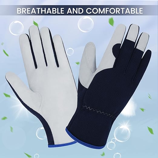 KKOYING Gardening Gloves, Garden Gloves for Women and Men, Thorn Proof Working Gloves, Durable Leather Work Garden Gloves for Yard & Outdoor Work, Blue, L