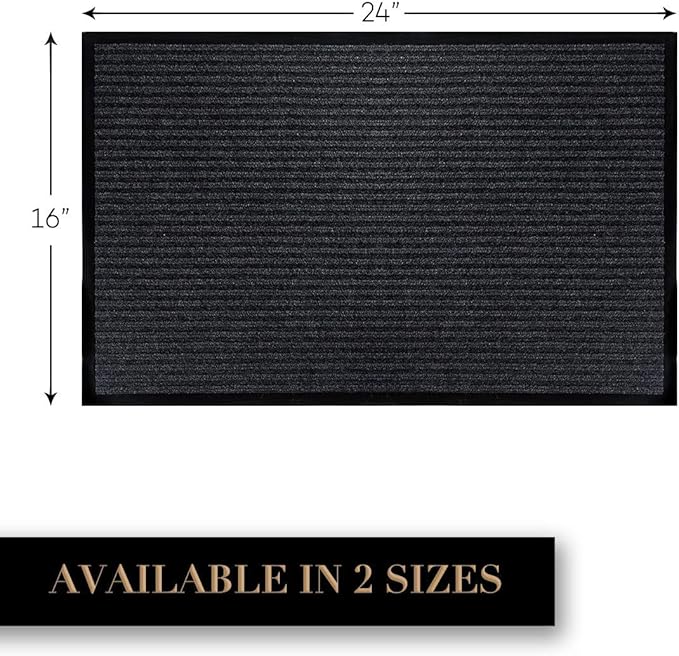 LuxUrux Durable Rubber Door Mat, Heavy Duty Doormat, Indoor Outdoor, Easy Clean, Waterproof, Low-Profile Mats for Entry, Patio, Garage, High Traffic Entrance Ways (17''x 30'' 2 Pack, Striped Black)