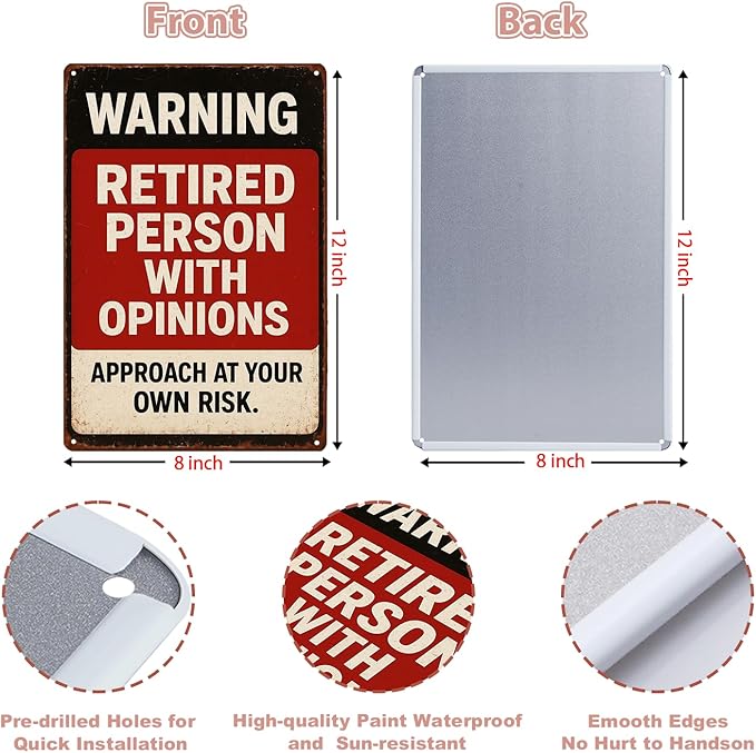 MAMAGIFTREE Funny Retirement Warning Sign Christmas Gifts for Retirees, 8x12 Inch Retirement Party Decorations, Man Cave Decor, Funny Retirement Gifts for Woman Men Dad Coworker, Vintage Tin Signs