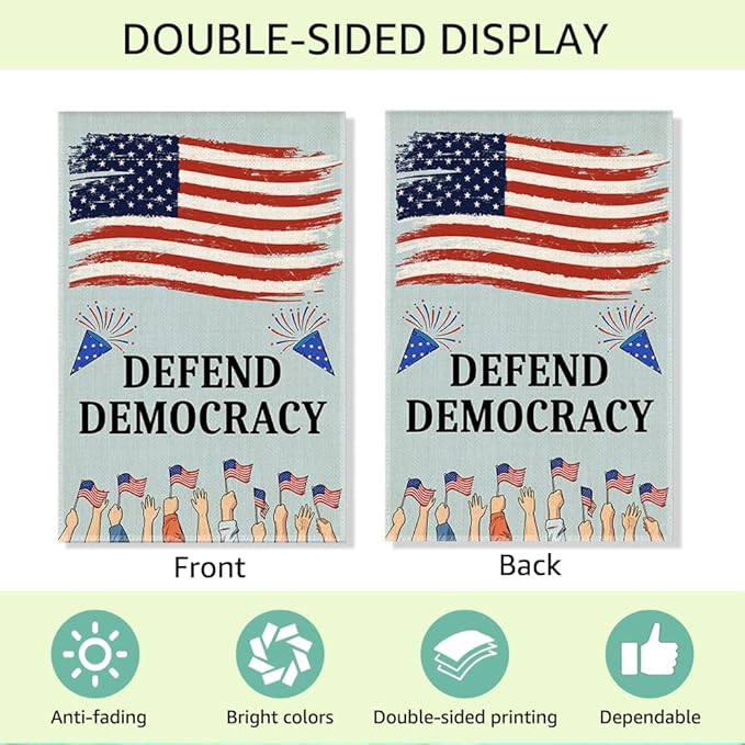 RZHV Defend Democracy Double-Sided Garden Flag for Outdoor House Yard Sign Garden Decor Parade, Support democracy Social Justice Yard Sign, Patriotic Home Outdoor Banner, Democratic Party Gift