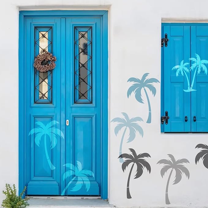6 Pcs Palm Tree Stencils, 8.26x11.8inch Reusable Beach Stencils for Painting On Wood, DIY Paint Palm Tree Stencil for Craft, Wall Home Decor, Canvas, Walls (D)