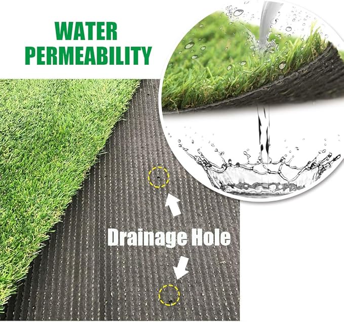 Artificial Grass Turf 14x46 Feet, 0.8" Pile Height Realistic Synthetic Grass, Drainage Holes Indoor Outdoor Faux Grass Astro Rug Carpet for Pet Dog Garden Backyard Balcony