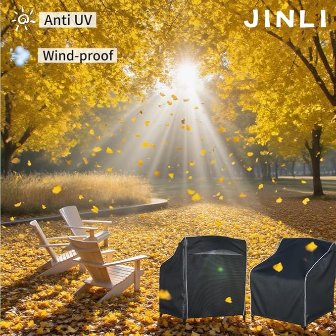 JINLI Waterproof Patio Adirondack Chair Cover 2-Piece Set, Lawn/Garden Outdoor Furniture Cover, Suitable for Maximum Chair Size 32 inches Wide x 35 inches deep x 36 inches high (Black)