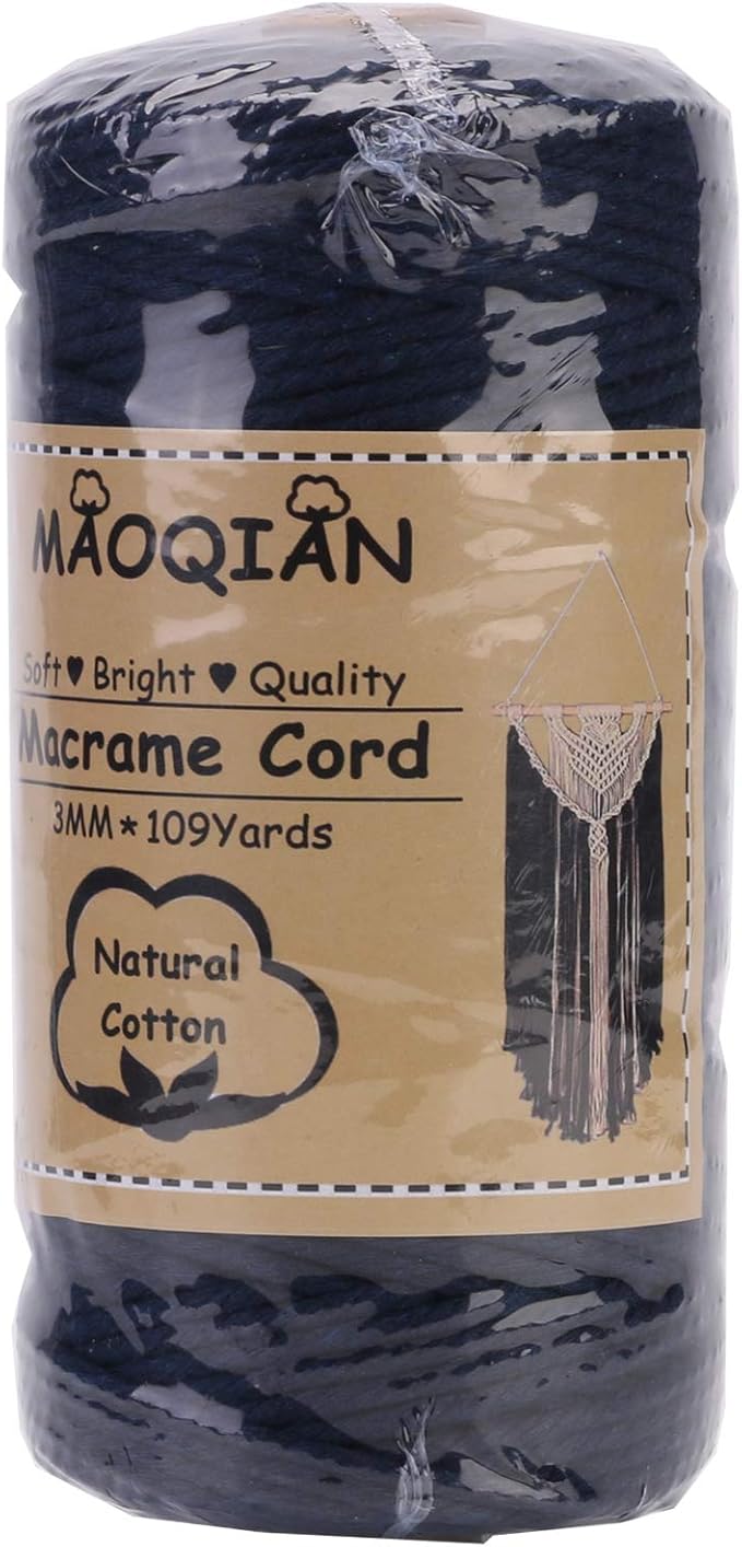 Navy Blue Macrame Cord 3mm x 109Yards,Colored Cotton Rope Colorful Cotton Cord Soft Craft Cord Twine for Wall Hanging Plant Hangers Crafts Decorative Projects
