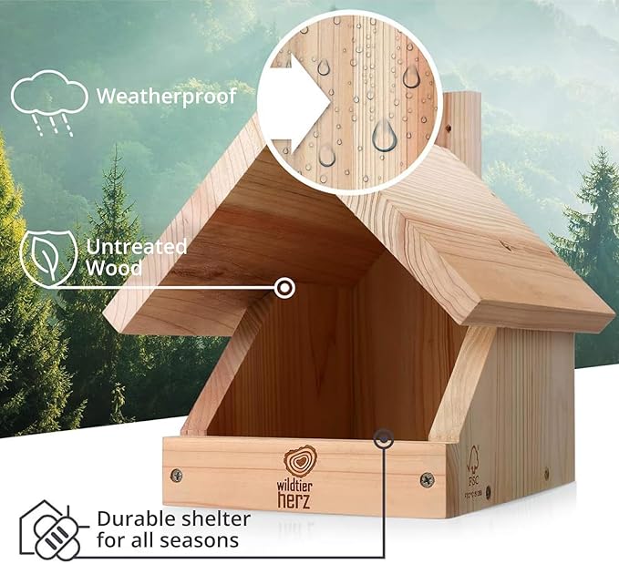 Solid Wood Blackbird Nesting Box - Weatherproof & Untreated, Wooden Bird Houses for Semi-Cavity Breeders - Blackbirds, Robins & More - 25 x 28.5 x 27 cm