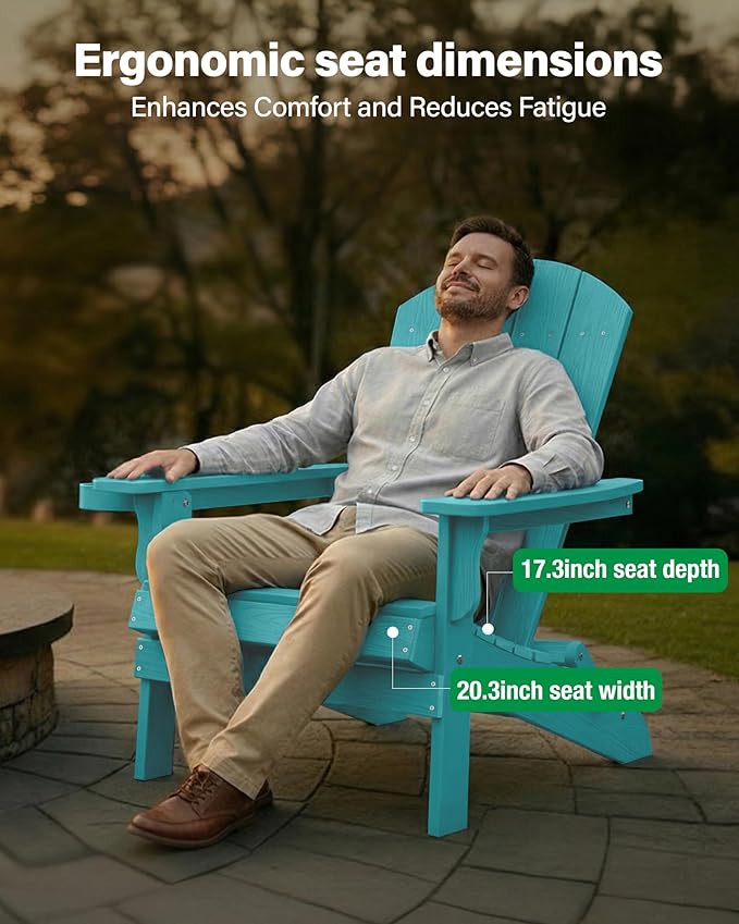 YEFU Adirondack Chair, Oversized Plastic Adirondack Chair Folding Outdoor Chairs with Cup Holder, Lawn Chair with Weather Resistant for Outside Deck Lawn Garden, Weight Capacity Up to 400 Lbs –Aruba