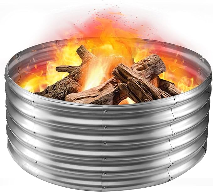 Camp Fire Ring Pit, Large Round Galvanized Steel Fire Pit, Heavy Duty Steel Fire Pit for Backyard, Camping, Bonfire (3.3x3.3x1.5 FT)