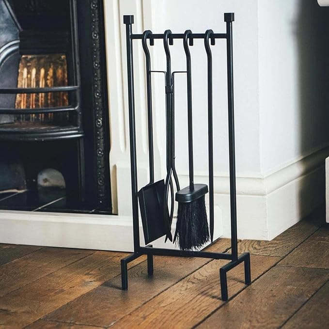 Heavy Duty Fireplace Tools Set Indoor with 31.5inch Holder - 23.6inch Extra Long Brush, Poker, Shovel & Hook - Premium Metal Fireplace Accessories Kit in Black or Bronze (Bronze)