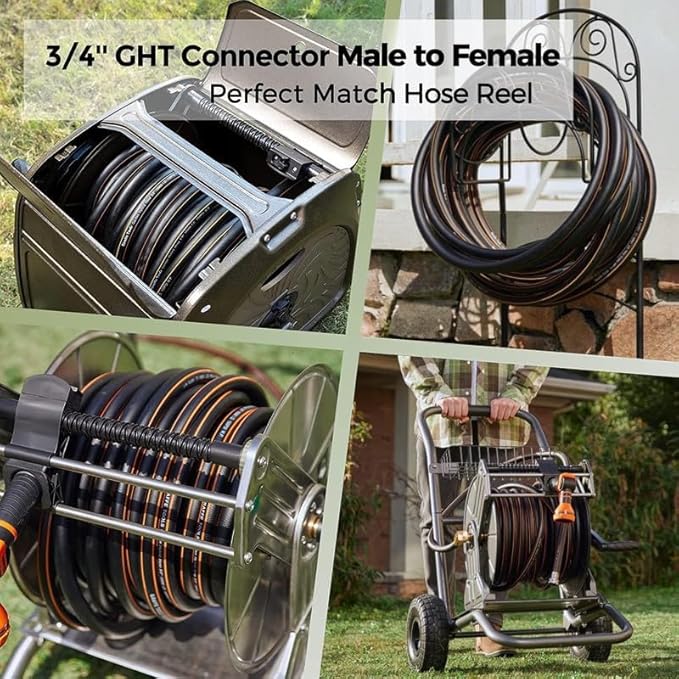 Giraffe Tools Garden Hose 5/8" x 10ft, Custom Length, No Kink, Flexible, Leakproof Water Hose, Male Female Fittings, 600 Burst PSI, 10ft, Black Orange