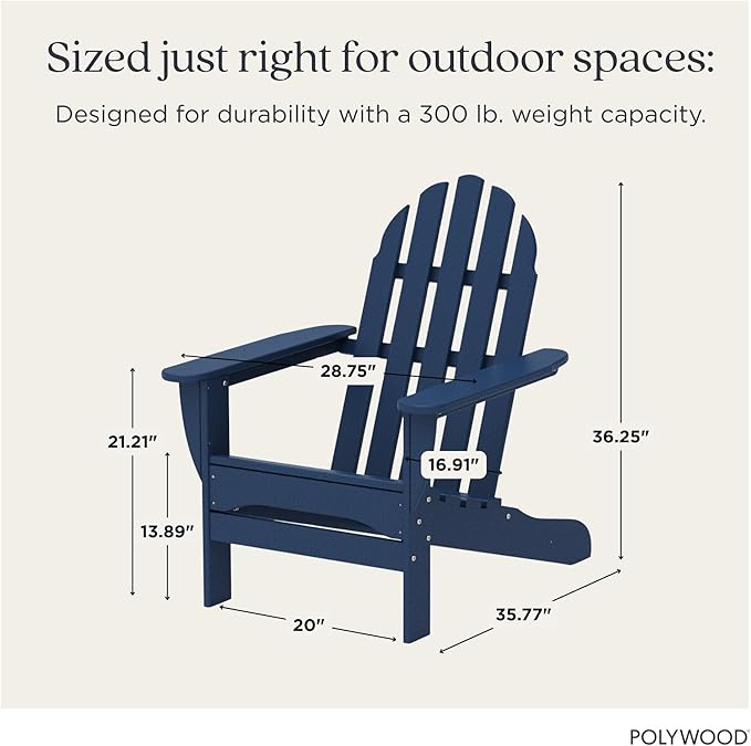 POLYWOOD AD4030NV Classic Adirondack Chair, Navy