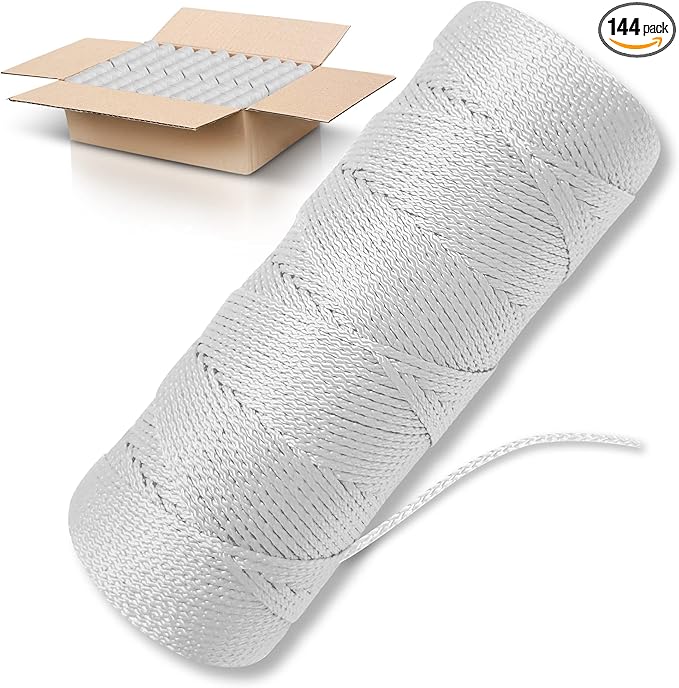 White Mason Line String Line - 144 Roll Pack - #18 Braided Nylon String - 250 Ft Length Per Roll - Nylon Twine for Gardening Or Masonry Tools - Perfect Construction String for A String Level