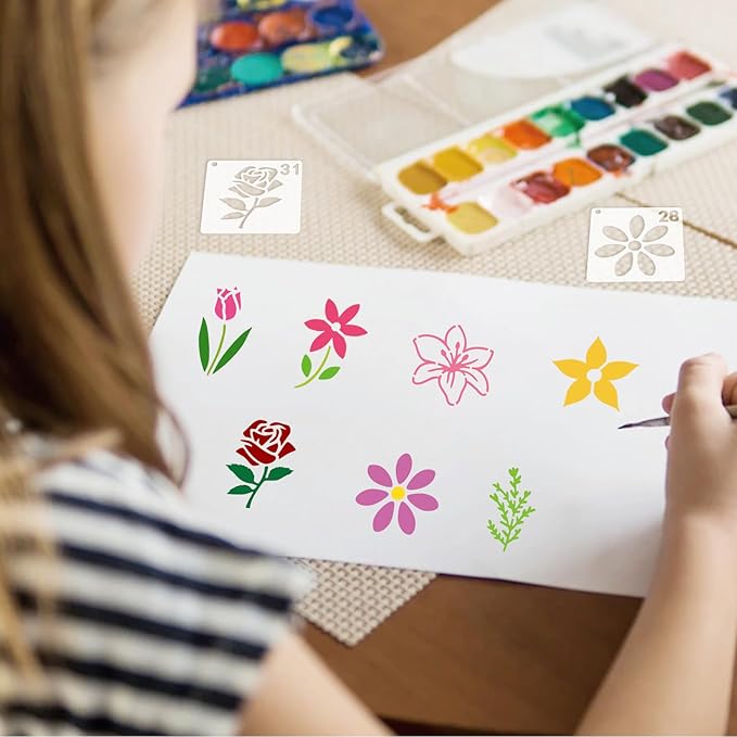 70pcs Small Flower Stencils for Painting on Wood Tiny Nature Leaf Stencils and Patterns Leaves Vine Stencil Floral Template Paint Stencils on Art Craft Canvas Wall Fabric Rock (70 Flower)