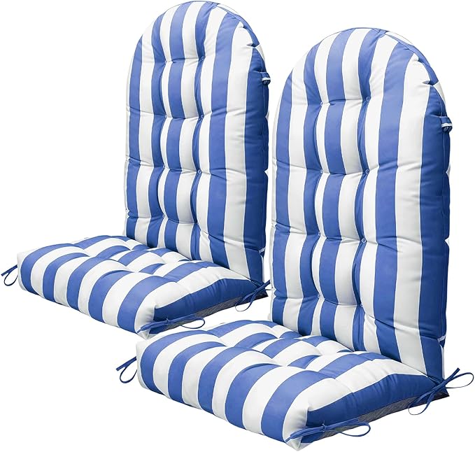 Adirondack Chair Cushion Set of 2, Thickened Patio Chair Cushions with Ties, Waterproof and UV-Protected Rocking Chair Cushion for Indoor and Outdoor, Stripe Navy Blue.