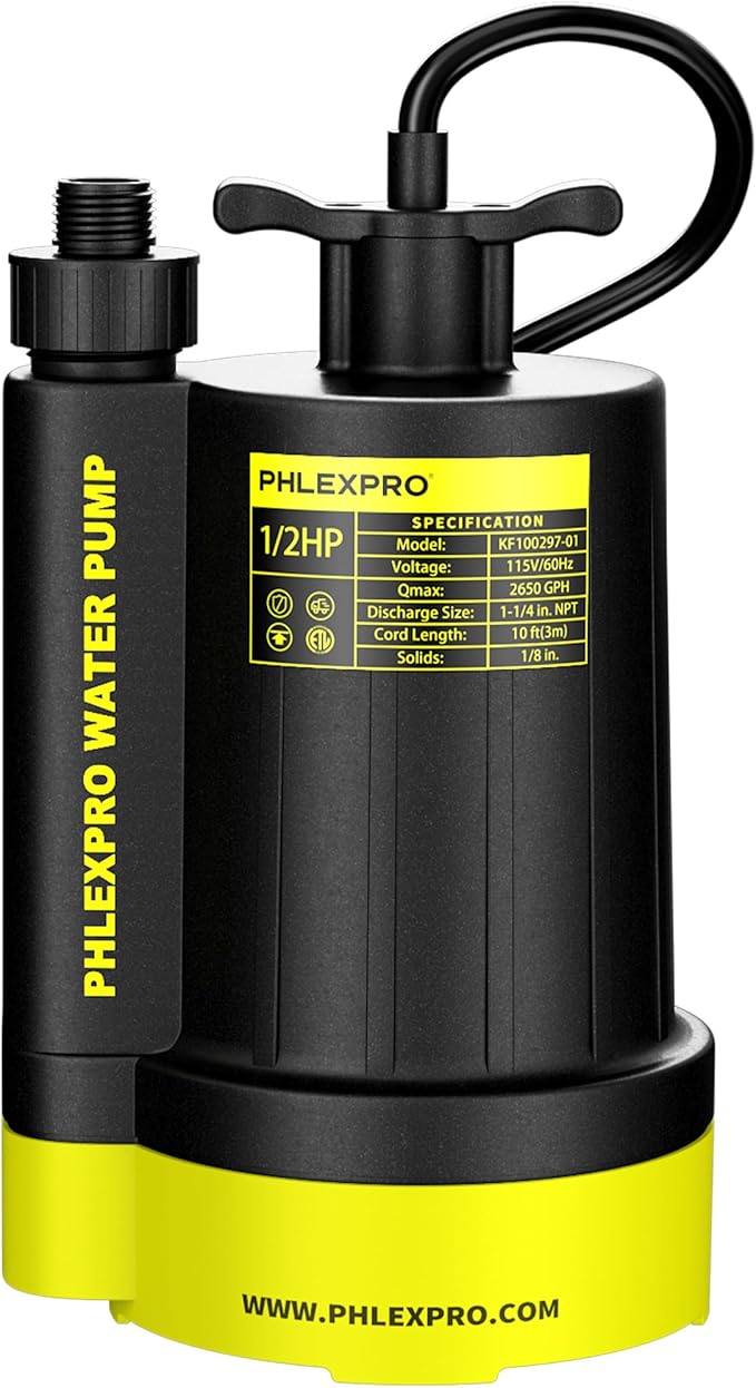 1/2HP Automatic Submersible Water Pump,110V Sump Pump Submersible with 3/4” Garden Hose Check Valve Adapter,2650 GPH Water Removal for Swimming Pool Cover Hot Tubs Flooded House Basement