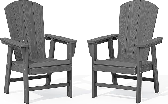 SERWALL Outdoor Adirondack Dining Chair Set of 2, All Weather HDPE Patio Chairs, Grey