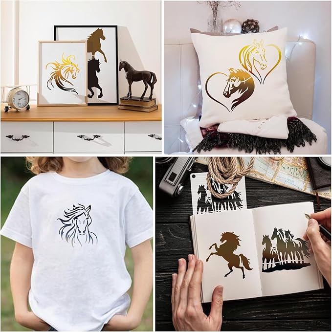 Small Stencils for Painting on Wood Burning Reusable, 3 Inch Reusable Stencil for Craft Ornament Paint Template Stencils for Wall Card Rock Wood Signs Coasters Canvas Home Decor (Horse)