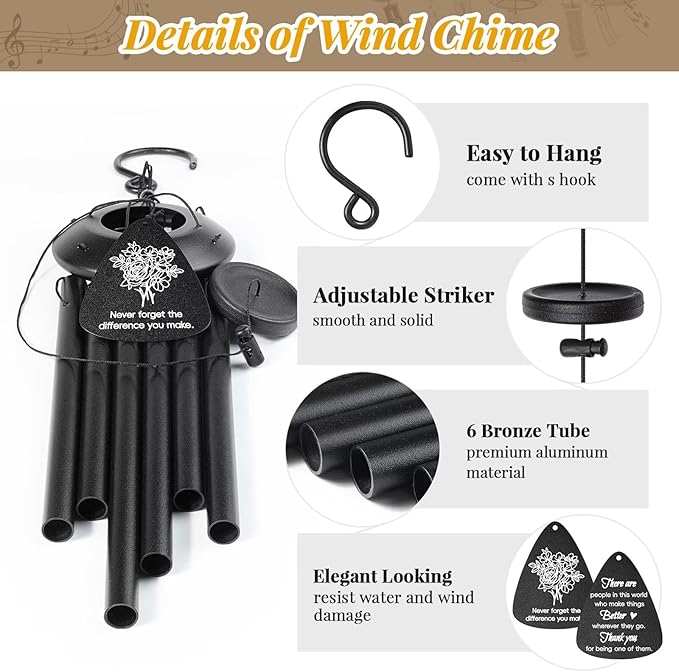 Thank You Gifts for Women Men, 25" Wind Chimes Appreciation Gifts for Coworkers, Pastor Teacher Nurses Boss Employee, Thoughtful Gratitude Gift Ideas for Mother Father Friends