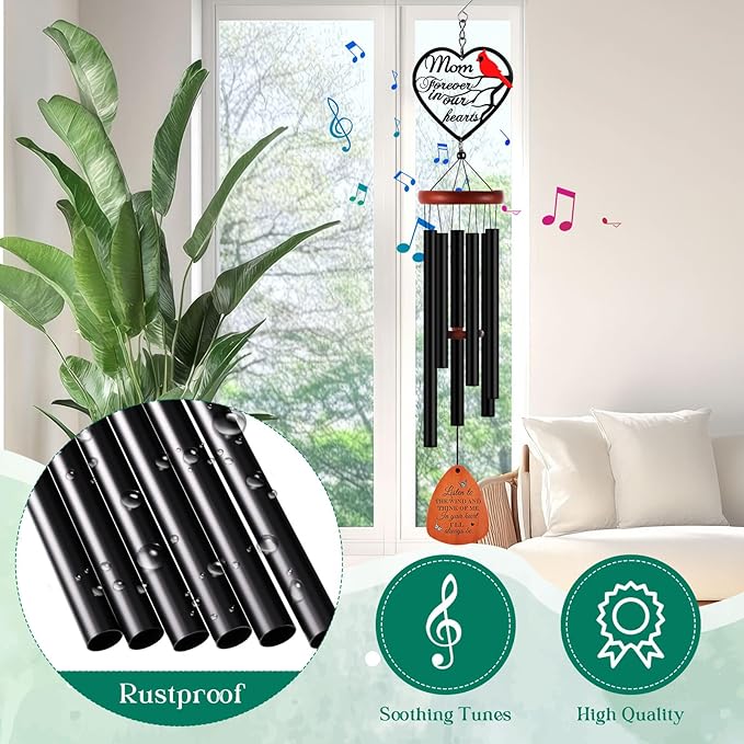 Kathfly Cardinal Wind Chimes for Loss of Loved One, 28" Memorial Wind Chimes for Outside, Cardinal Sympathy Bereavement Condolence Funeral Windchime Gifts for Loss of Mother Mom