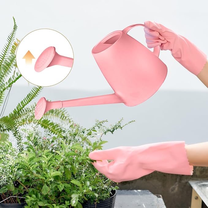 Plastic Watering Can - for Indoor and Outdoor House Plant Garden - with Long Spout - 1/2 Gallon - Pink