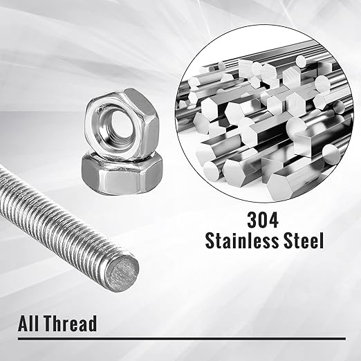 LEIFIDE 8/32 Inch 4mm Threaded Rod with Hex Nuts 4mm Stainless Steel Threads Studs Rods Stainless Steel Fully Threaded Hex Nuts for Beaded Garden Stake Rods(24 Pcs,12 Inch)