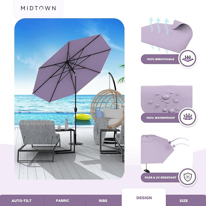 The Lean Patio Umbrella (Terylast Fabric - Midtown Purple, 10 Foot)