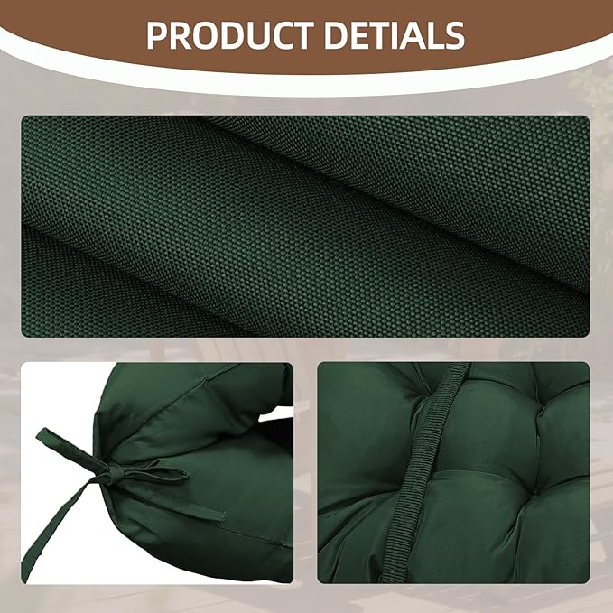 Outdoor Adirondack Chair Cushion, 44x19x4 Inch Rocking Chair Cushions, High Back Patio Soft Seat Pad with Ties, Indoor Outside Use, Fade-Resistant & Waterproof, Dark Green