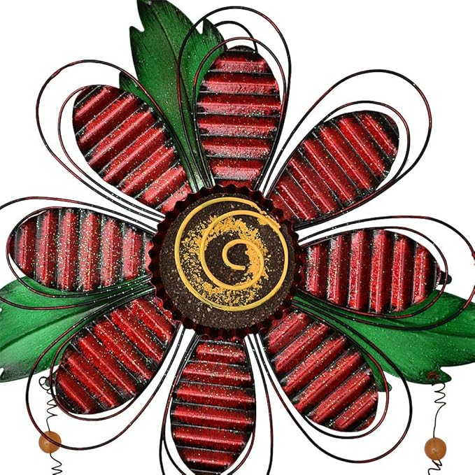 Large Rustic Metal Red Flower Welcome Wall Art Decor Hanging Metal Flower Welcome Door Wreath Kitchen Living Room Bathroom Patio Garden Yard Wall Decoration