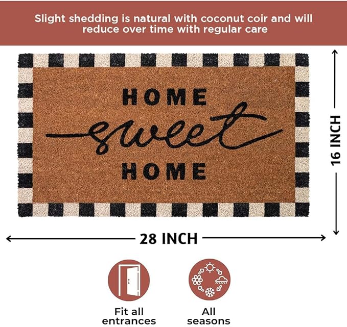 Folkulture Welcome Matt Outdoor | 16 x 28 Home Sweet Home Door Mats for Front Door Mat Outside Entrance | Eco Friendly | Checkered Coir Door Mats | Outdoor Decor for Home | Durable & Anti Slip