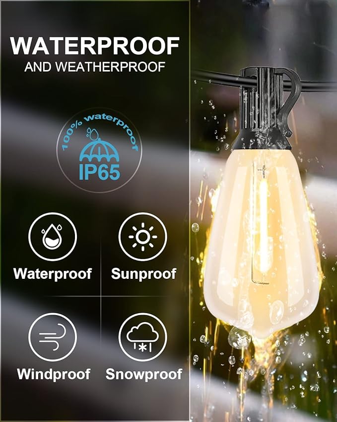 Lightdot 250FT Outdoor String Lights, LED Bistro String Lights with Shatterproof ST38 Bulbs, 2200K Dimmable, Waterproof Hanging Lights for Porch, Party, Garden, Backyard, Balcony - ETL Listed