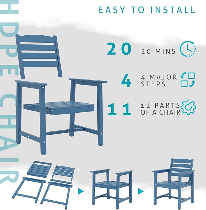 Anbuy Patio HDPE Dining Table Sets, Patio Dining Chairs Set of 2 - HDPE Outdoor Dining Chair for Various Scenes in Outdoor, Dining Room, Garden (Blue)