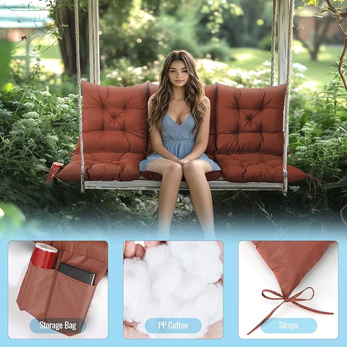 NACATIN 3 Seat Cushion for Outdoor Swing - 60x40 inches, 4" Thick Porch Swing Cushions with Ties and Storage Bag, Waterproof Bench Cushions for Patio, Outdoor, Backyard and Garden (Dark Brown)