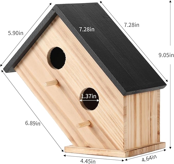 Bird House for Outside-Wren Bird House for Outdoor-Wooden Birdhouse for Outdoors Hanging Bluebird House for Cardinals for Garden Viewing -2 Hole (Wooden, 1)