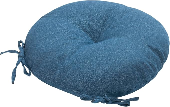 Bistro Chair Cushions 15 inch,Set of 2,Tufted Round Chair Cushions with Ties,15"x15"x4",Water Resistant Round Seat Cushion for Barstool Chairs,Patio Garden Kitchen Outdoor Furniture(Denim Blue)
